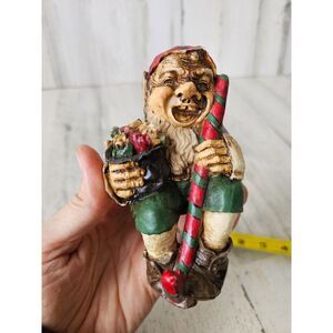 Scary elf gnome shelf sitter stocking holder vintage Xmas tree decor
